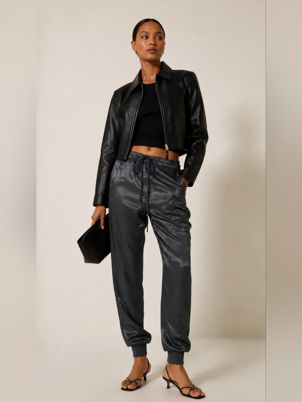 Twinset Metallic Grey Satin Jogger Pants S
